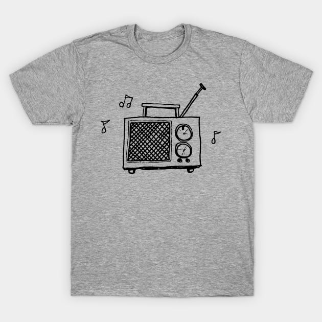 Transistor Radio Line Drawing in Black T-Shirt by callingtomorrow